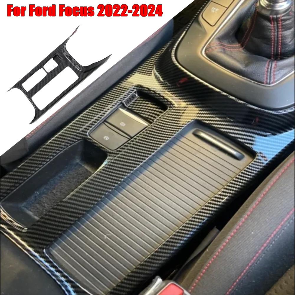 ABS Carbon Fiber Car Center Console Water Cup Holder Decoration Cover Trim Sticker for Ford Focus 2022 2023 2024 Accessories