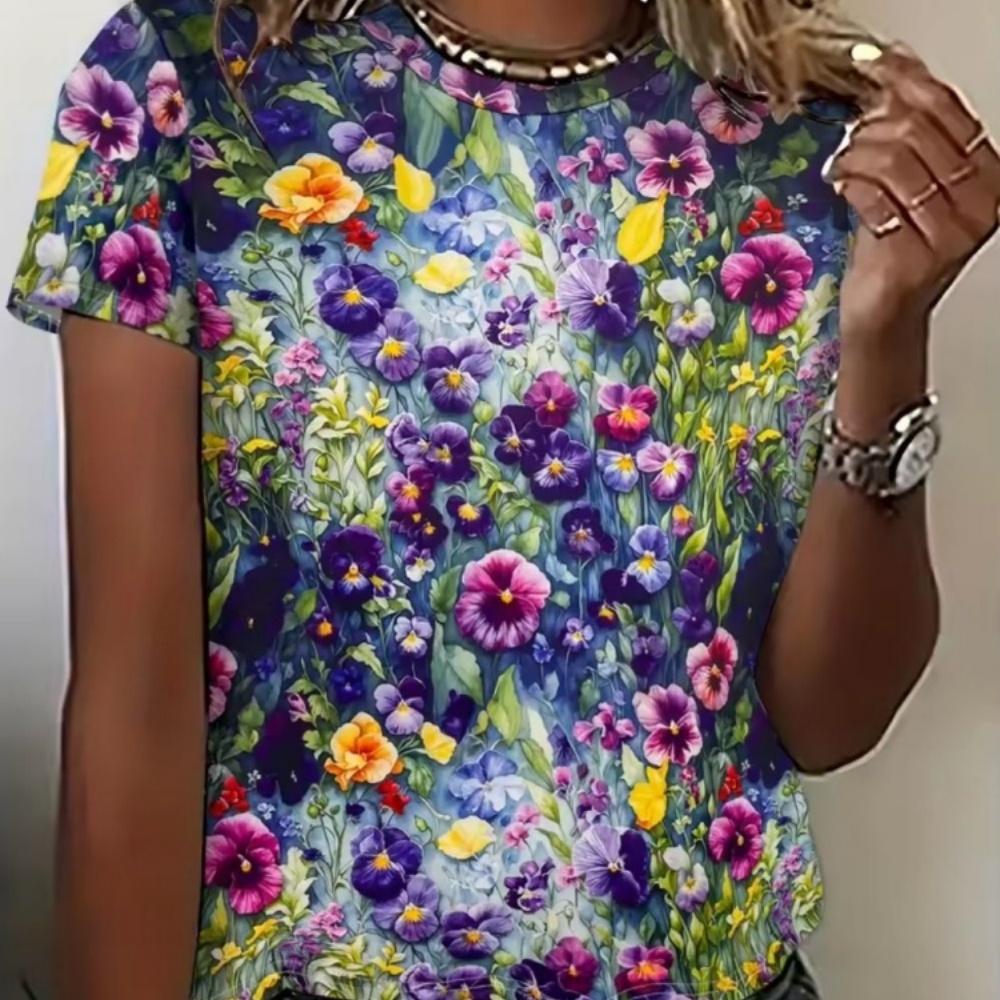 Summer Women's 3D Printed Crew Neck T-Shirt Fashion Versatile Breathable Trend Casual