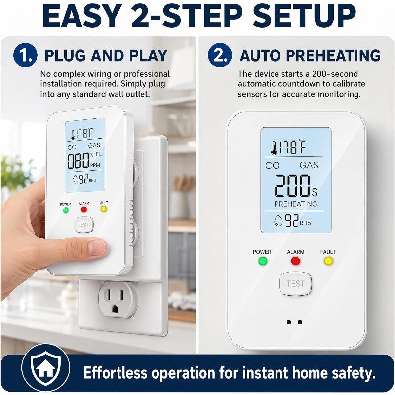 2026 New Professional 4-in-1 Detector, Multi Gas Detector Plug in with LCD HD Screen, Easy Setup, Plug Play, Energy-Efficient Design, for Home,