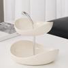 Double Layer Fruit Plate Multi-Layer Ceramic Fruit Bowl with Metal Stand Dishwasher Safe Corner Kitchen Countertop Organizer for Fruits Snacks Cakes
