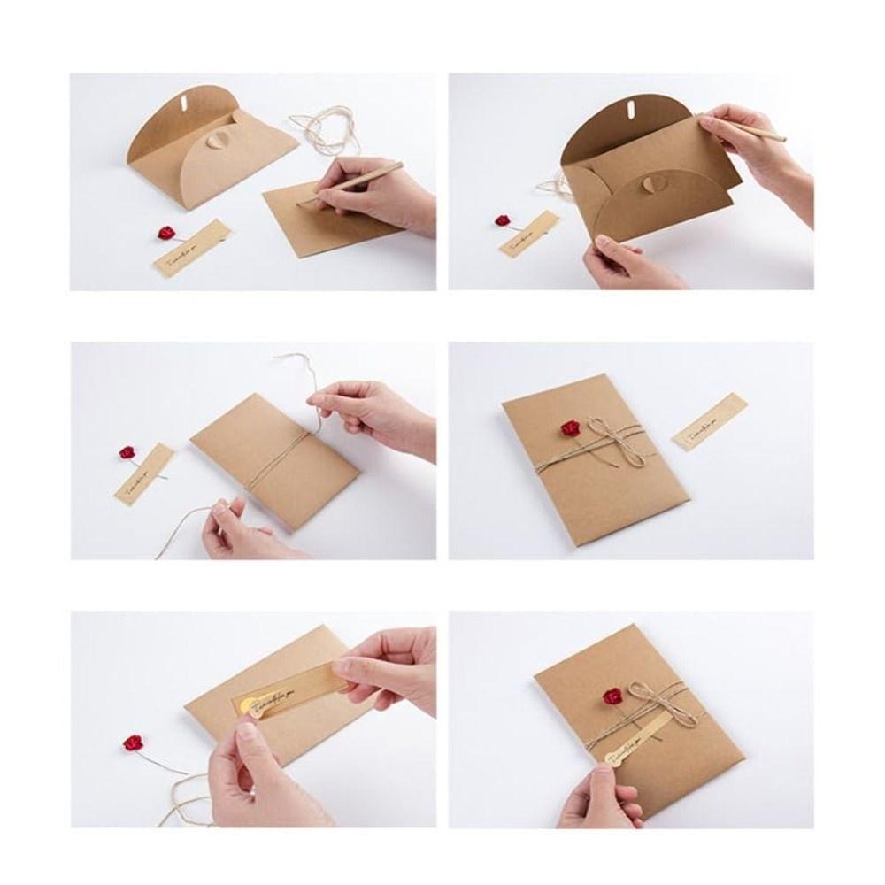 10Pcs DIY Greeting Cards Invitation Greeting Card Kraft Paper Dry Flower Envelope  Birthday