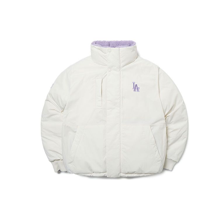 MLB Los Angeles Dodgers Lamb Fleece Reversible Short Padded Puffer Jacket Unisex Jackets Purple 3ADJR0116-07LDL