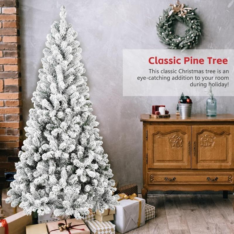1-4PCS Artificial White Snow Christmas Tree PVC Flocked Pine Tree Winter Home Decor for Office Mall Window Party Holiday Display