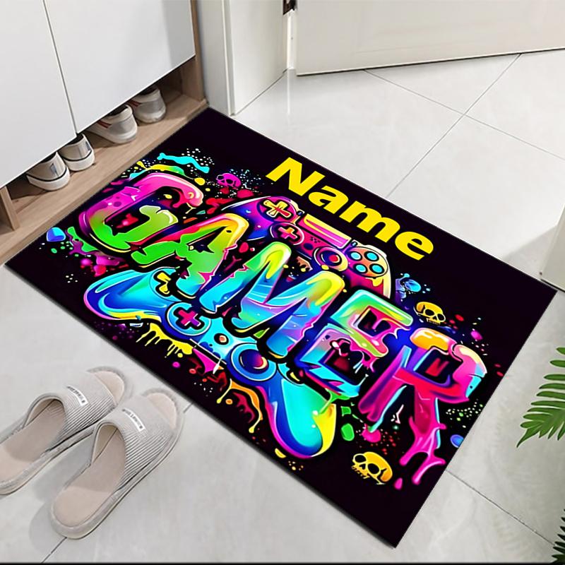 Custom Name Game Controller Printed Carpet, for Office Chair Living Room Bedroom Kitchen Room Decor Gifts.