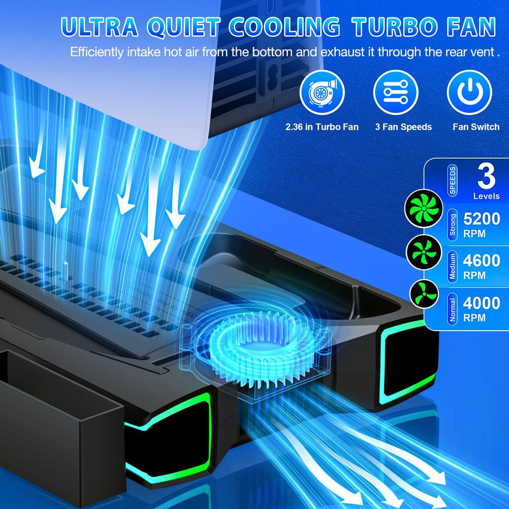 PS5 Slim Stand with RGB Vertical Stand for PS5 Slim Charging Stand for Slim Charging Two Controllers Compatible with PS5 Discs and Digital Cooling