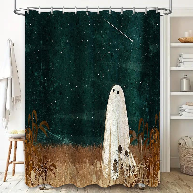 Spooky Ghost Shower Curtain Halloween Decor Gothic Horror Bathroom Set Vintage Creepy Wall Hanging Tapestry Home Decor