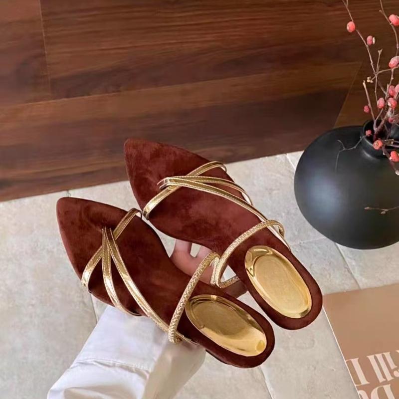 

Мода 2025 Новые туфли-лодочки с острым носком Элегантные сандалии на танкетке Женские Французский Ретро Верхняя одежда Летние Повседневные Пляжные Шлепанцы 35 золотой