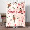Custom Name Pink Nutcracker Christmas Blanket Cute Seamless Print Xmas Tree Candy Flannel Sofa Throw Blanket S Decor