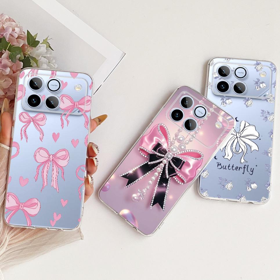 Bow Love Heart Pattern Cute Cat Phone Case For Honor Win 5G Casing Soft TPU Silicone Shockproof Back Cover Transparent Capa