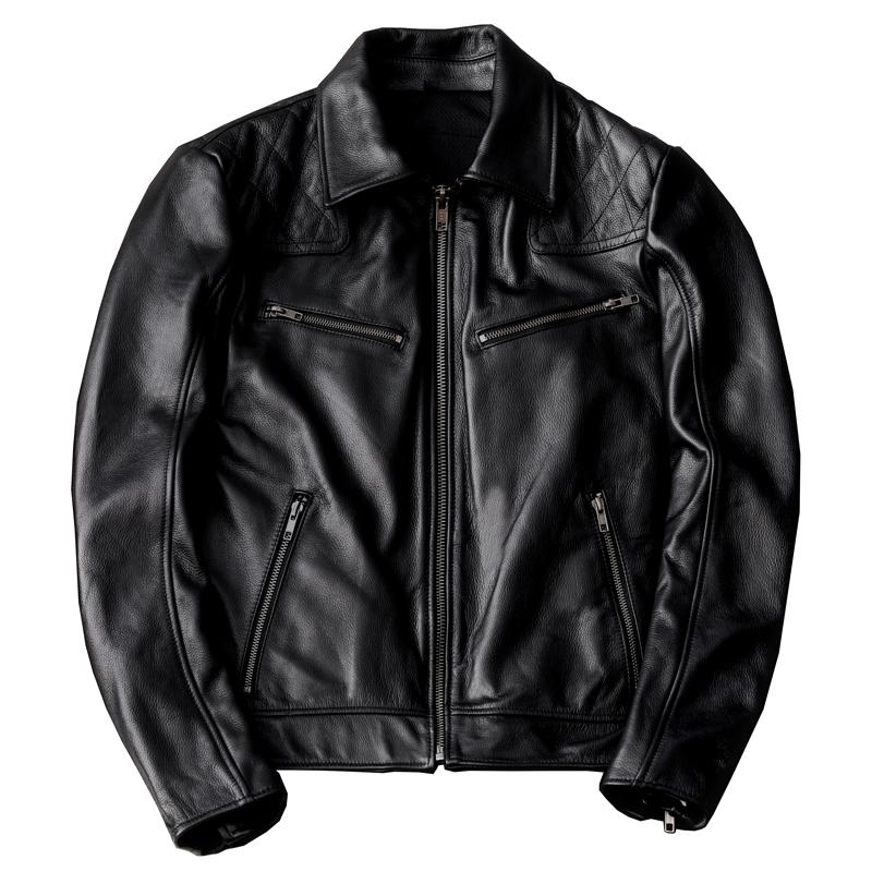 Men Genuine Leather Motorcycle Jacket with Built In Armor Pockets Trendy Biker Outfit