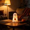 Indoor Outdoor Halloween Accents Cute Ghost Holding Pumpkin Bucket Table Lamp, Spooky Bedside Decorative Figurine for Party Small LED Night