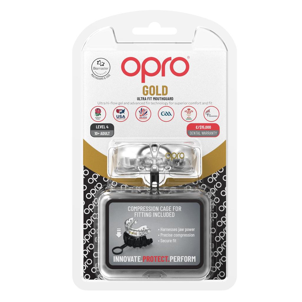 OPRO Gold Level Mouthguard Sports Mouthpiece Suitable for All Contact Sports Including Martial Innovative Fitting Tray for Boxing, Lacrosse, MMA,