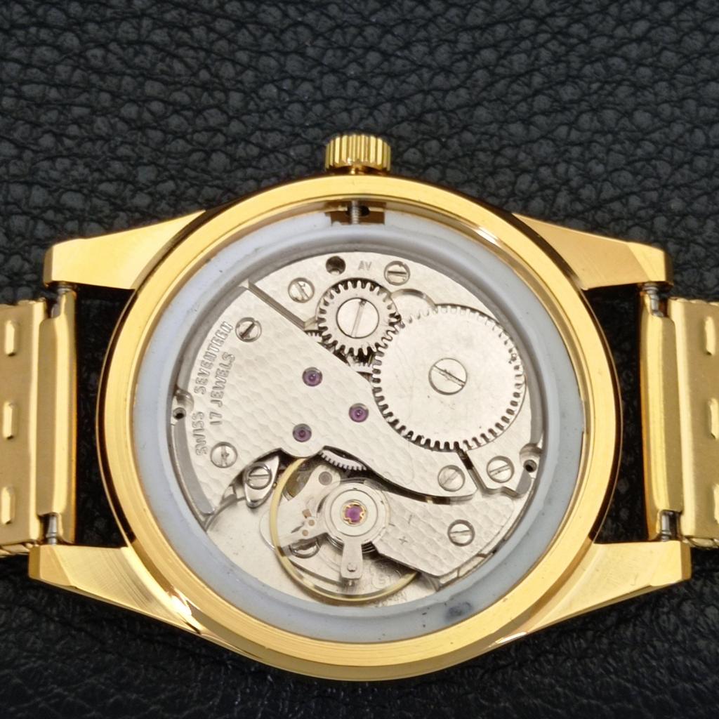 VINTAGE HAND-WINDING SWISS MENS REFURBISHED ROULETTE YELLOW DIAL WATCH A701163-5 R205b-a701163