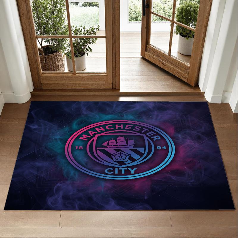 Manchester City Design Crystal Velvet Rug Soft Decorative Mat for Bedroom Entrance