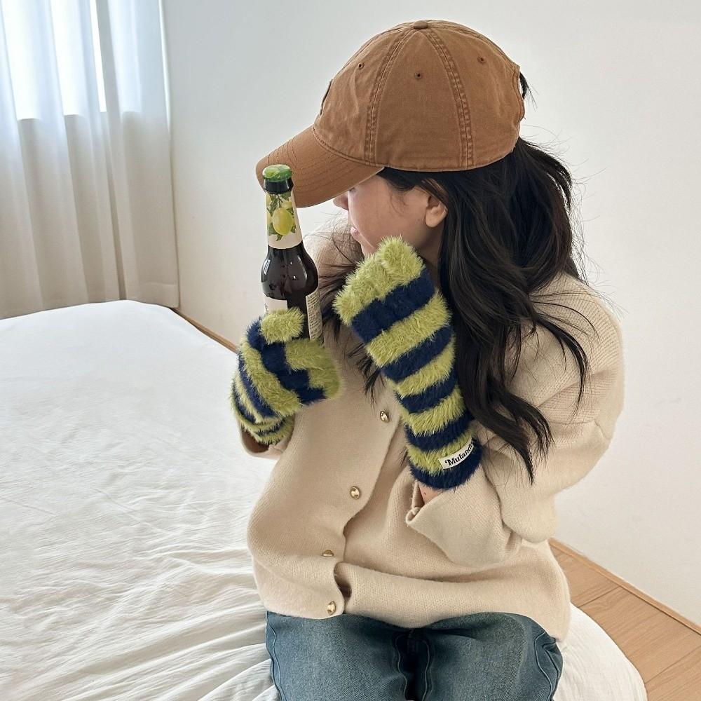 Cold Protection Striped Gloves Windproof Touchscreen Gloves Casual Warm Mittens  Winter