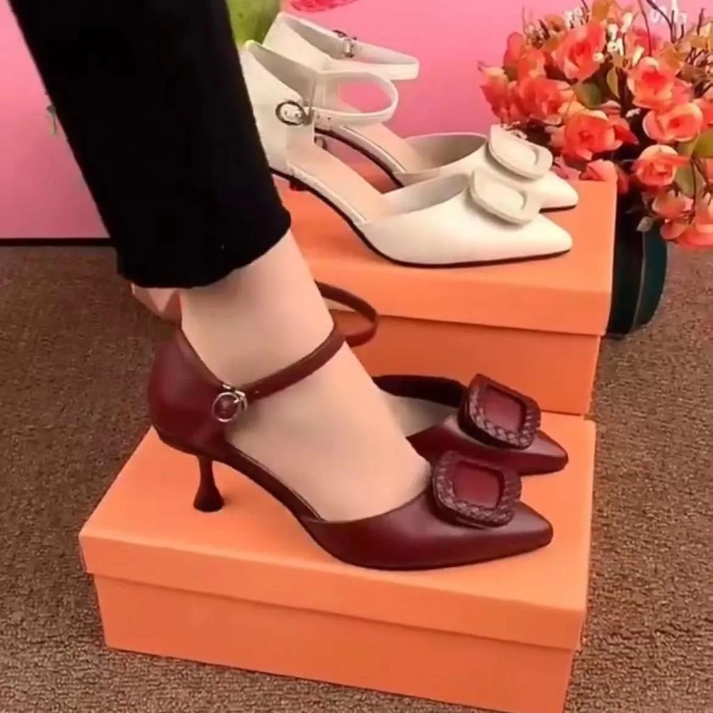 women fashion wine red light weight buckle strap stiletto heel shoes lady fashion black pumps for office career ab673