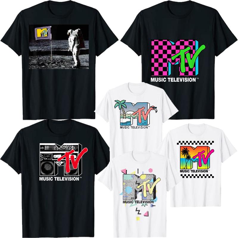 MTV Beach Island Flamingo Logo Vintage Graphic TShirt MTV Sunset Shape Boombox Checker Design Tee Top Unisex on The Moon Outfits