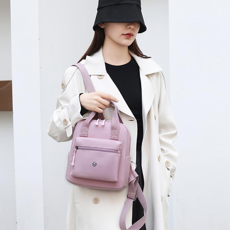 Nylon Backpack Women's Schoolbag Solid Color Small Handbag Travel Lightweight Backpack