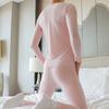Mens Ice Silk Thin Thermal Underwear Tops & Separate Fly Pouch Bottoms Autumn Winter Warm Thermals Long Johns Stretchy Sleepwear