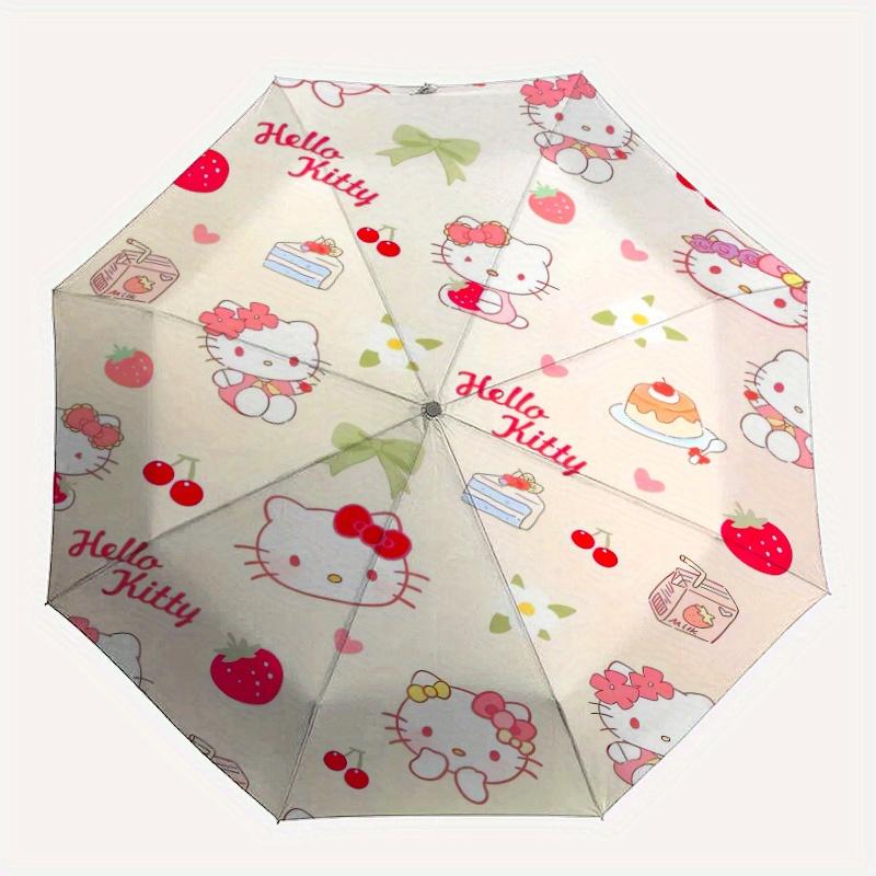 Dessert Hello Kitty Automatic Folding Umbrella - 3 Folding Design, Vivid Cartoon Pattern, Suitable for Outdoor Activities, A Gift for Fans In All Seas