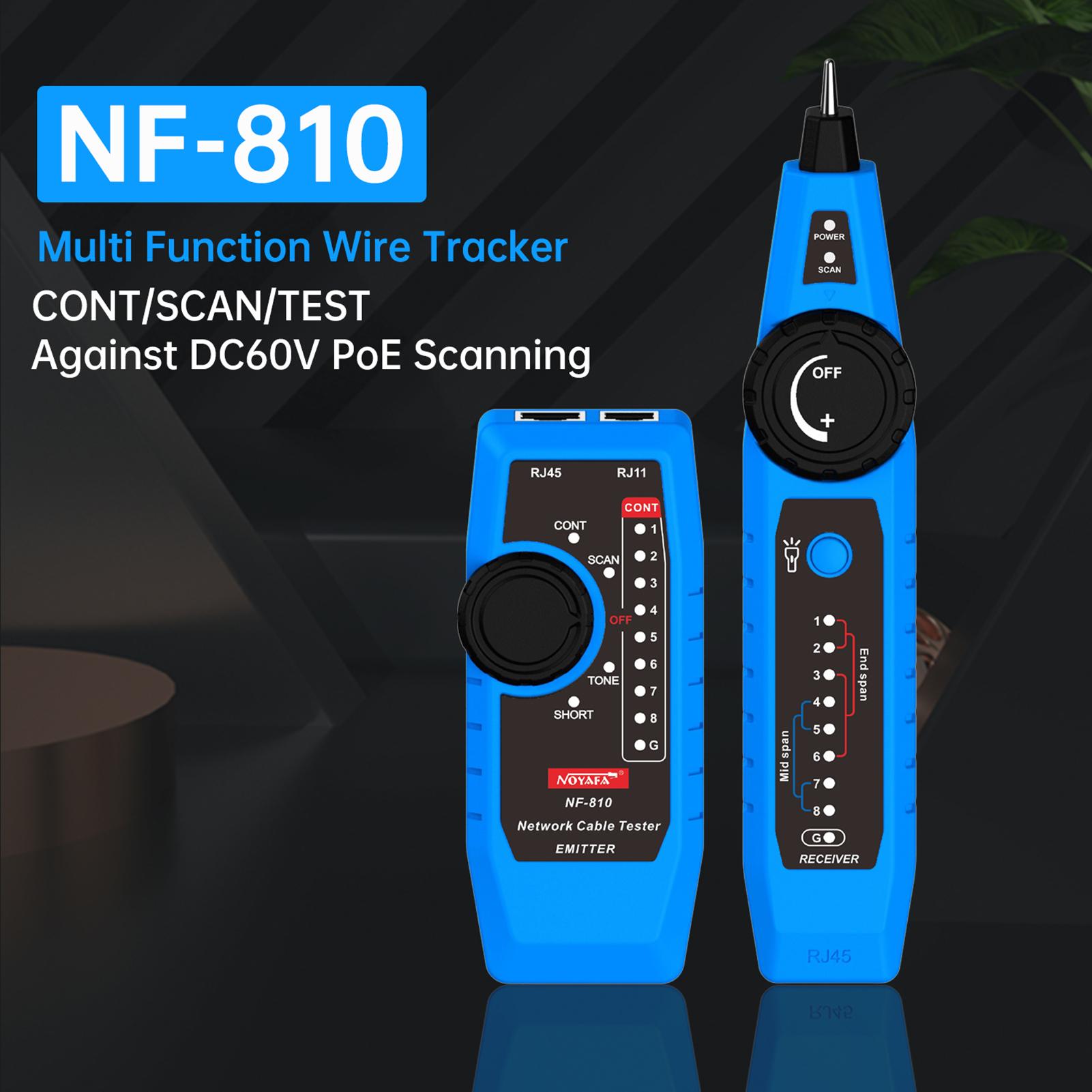 

NOYAFA NF 810 Network Cable Tester Kit for RJ11 RJ45 CAT5 CAT6 LAN Cable Multi Function Wire Tracker Wiremap PoE TEL