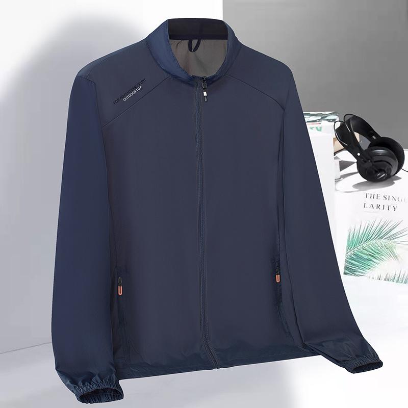 

Летний солнцезащитный крем Ice Silk для мужчин, тонкий, повседневный, свободный, с воротником-стойкой, солнцезащитный крем, одежда для активного отдыха, рыбалки, спорта, топы, куртка 5XL тёмно-синий