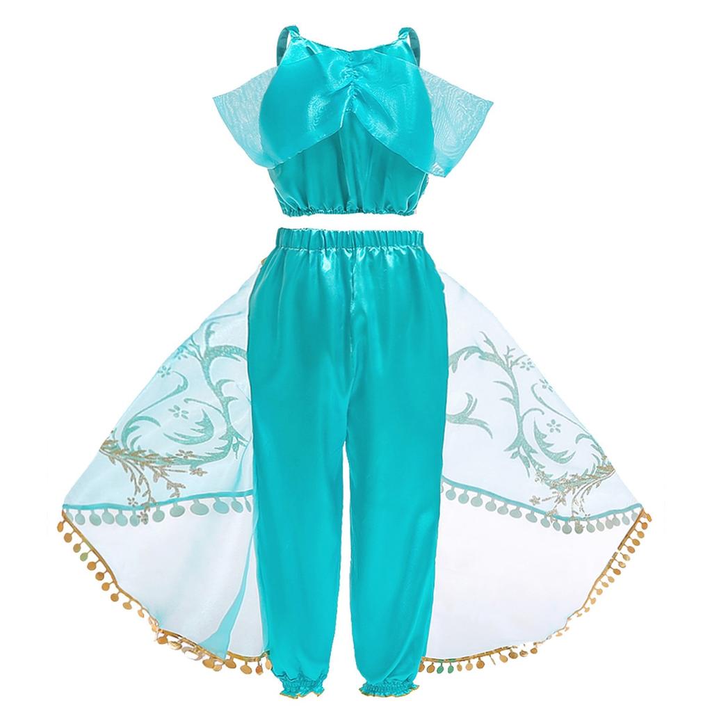 Jasmine Aladdin Child Dress 8-10 Years 140cm Cotton Polyester Green Halloween Carnival Christmas Party Costume