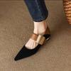 French single shoes women's spring 2025 new retro pointed flat-bottomed metal buckle color matching light mouth Mary Jane small leather shoes
