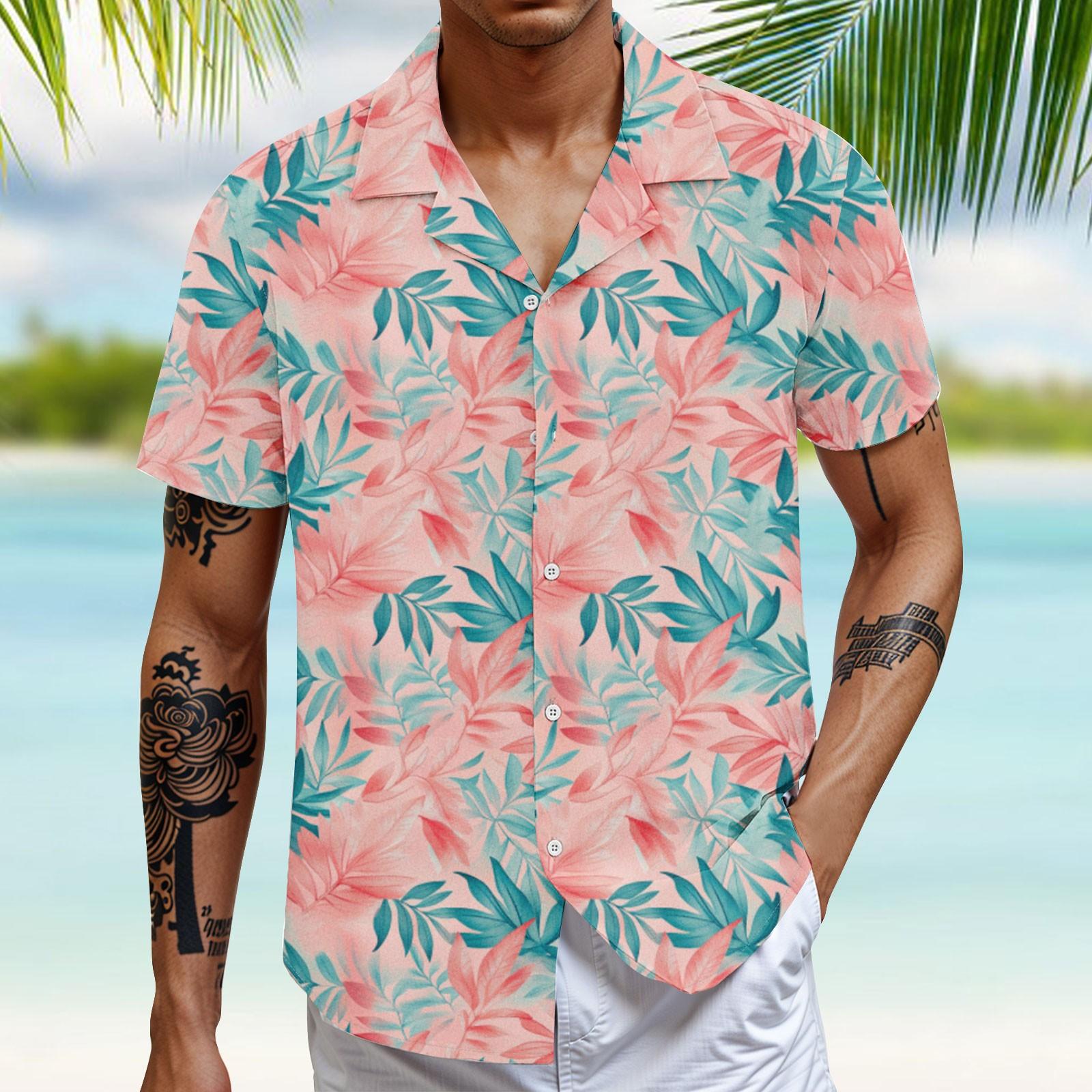 

Мужская повседневная свободная рубашка с короткими рукавами, модная рубашка с принтом, топ XXL розовый