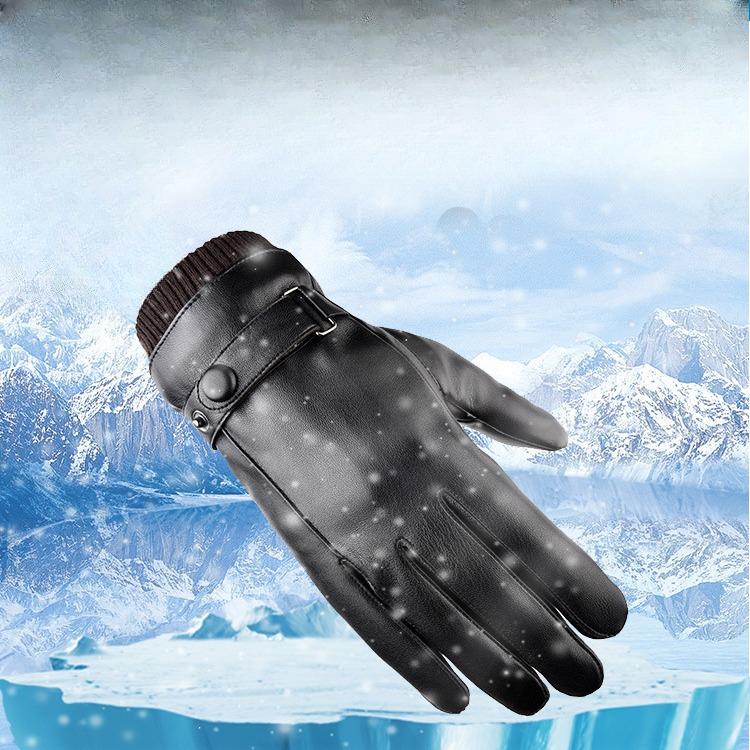 New Autumn and Winter Warm Leather Gloves for Outdoor Riding Plus Velvet Thickened PU Couple Men and Women Cold Touch Screen Gloves