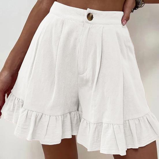 Women Shorts Flounce High Waist Solid Color Loose Fit Summer Short Pants for Home