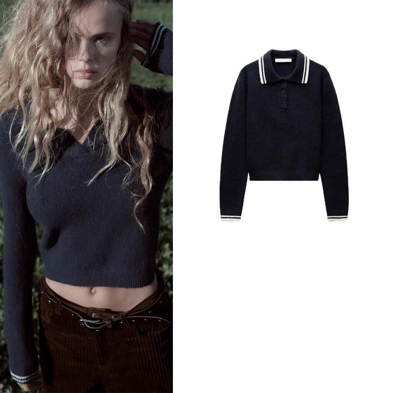 Fall and Winter New Women's Clothing Preppy Style Easiest for Match Comfortable Long Sleeve Polo Shirt Collar Knitting Sweater 3653122