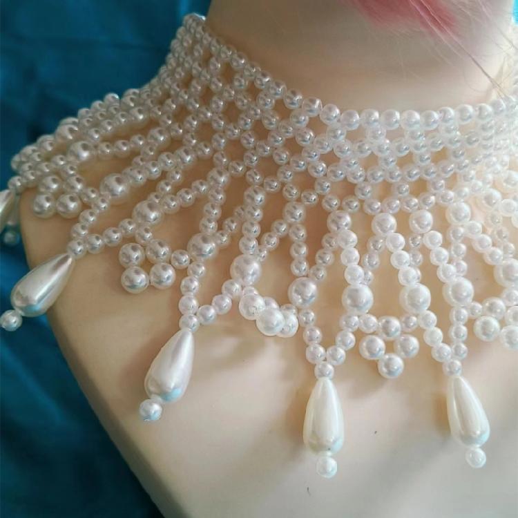 Elegant Layered Pearls Shoulder Necklace Choker for Women Proms Party Wedding Dresses Beaded Shawl Body Jewelry Collar