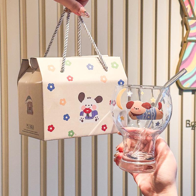 High-value cute rabbit glass juice milk cup household beer cup girls birthday gift gift box