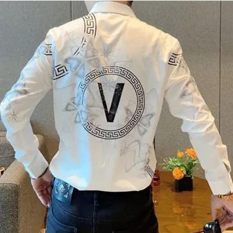 2024 neue Sommer Elegante Mode Gothic Lose Beiläufige Hübscher männer Hemd Männer Tragen Print Button V-ausschnitt Langarm chic Tops