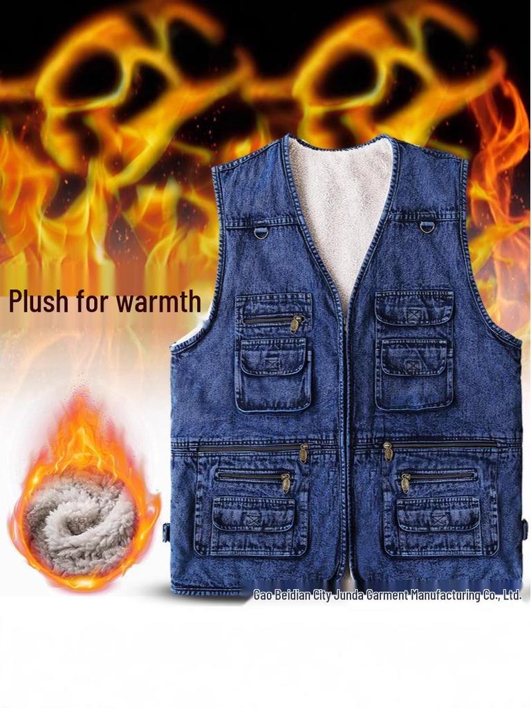 Men's Multi-Pocket Denim Vest for Photography and Fishing