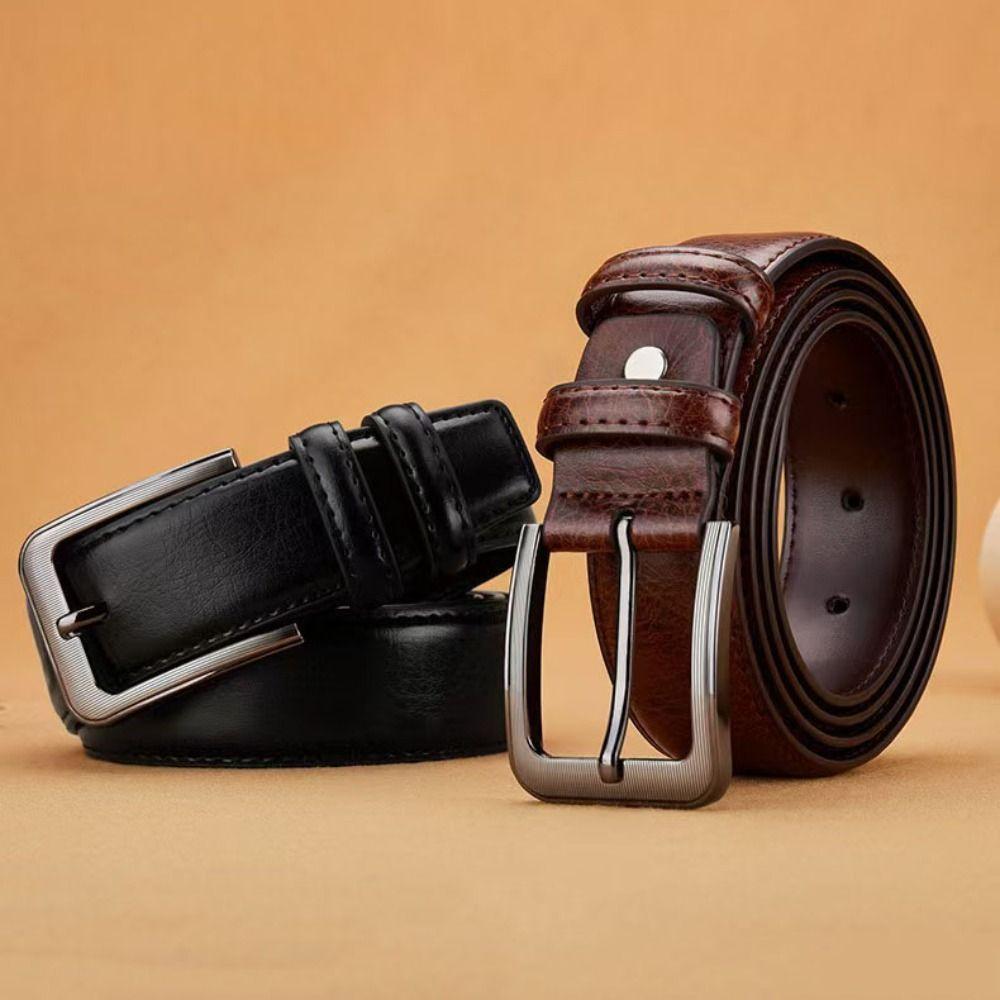 Versatile Men PU Belt Retro Casual Waist Belt Luxury Zinc Zinc Alloy Leather Belt  Elderly People