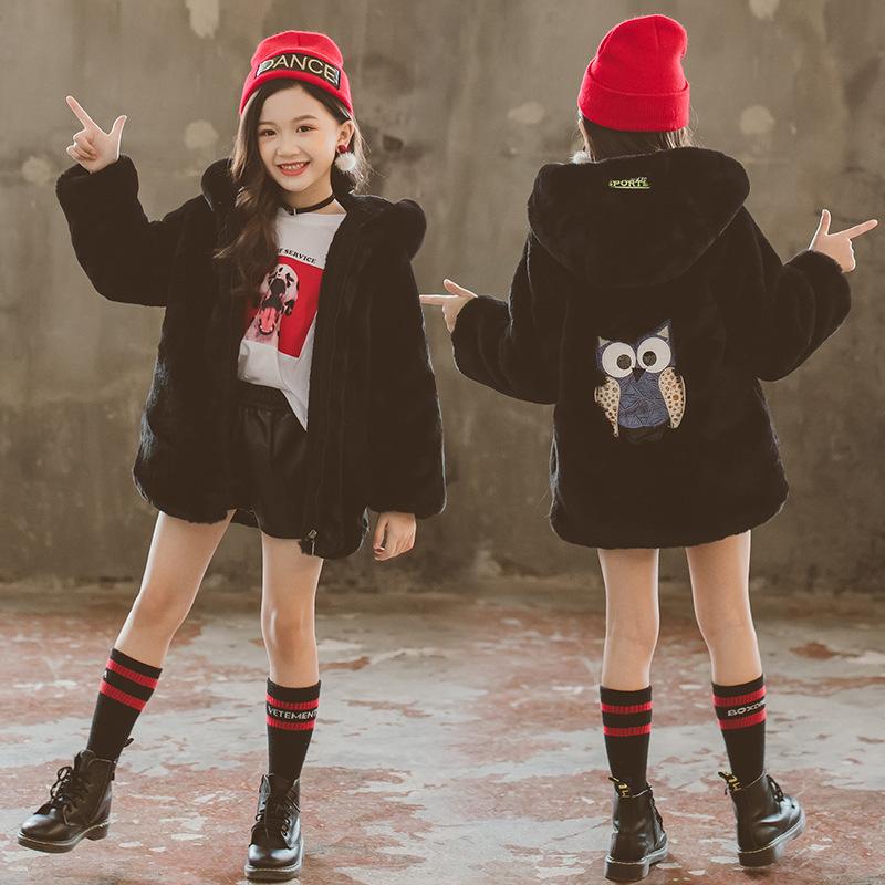 Giacca di lana per bambine, autunno inverno, pelliccia sintetica, calda, per bambini, con cappuccio, abbigliamento esterno