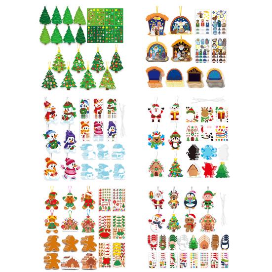 24 Stück DIY Weihnachtsbaum Bastelset für Kinder Feiertags-Kunstherstellung Basteln mit Aufklebern Machen Sie Ihr eigenes Weihnachtslesezeichen Weihnachtsfeier Gastgeschenke
