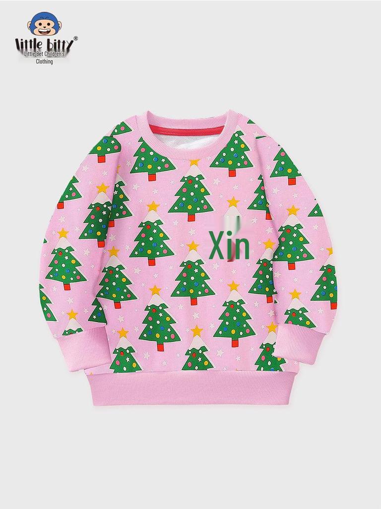 Moletom Infantil Europeu e Americano com Estampa de Árvore de Natal - Manga Longa, Design Cartoon Outono/Inverno