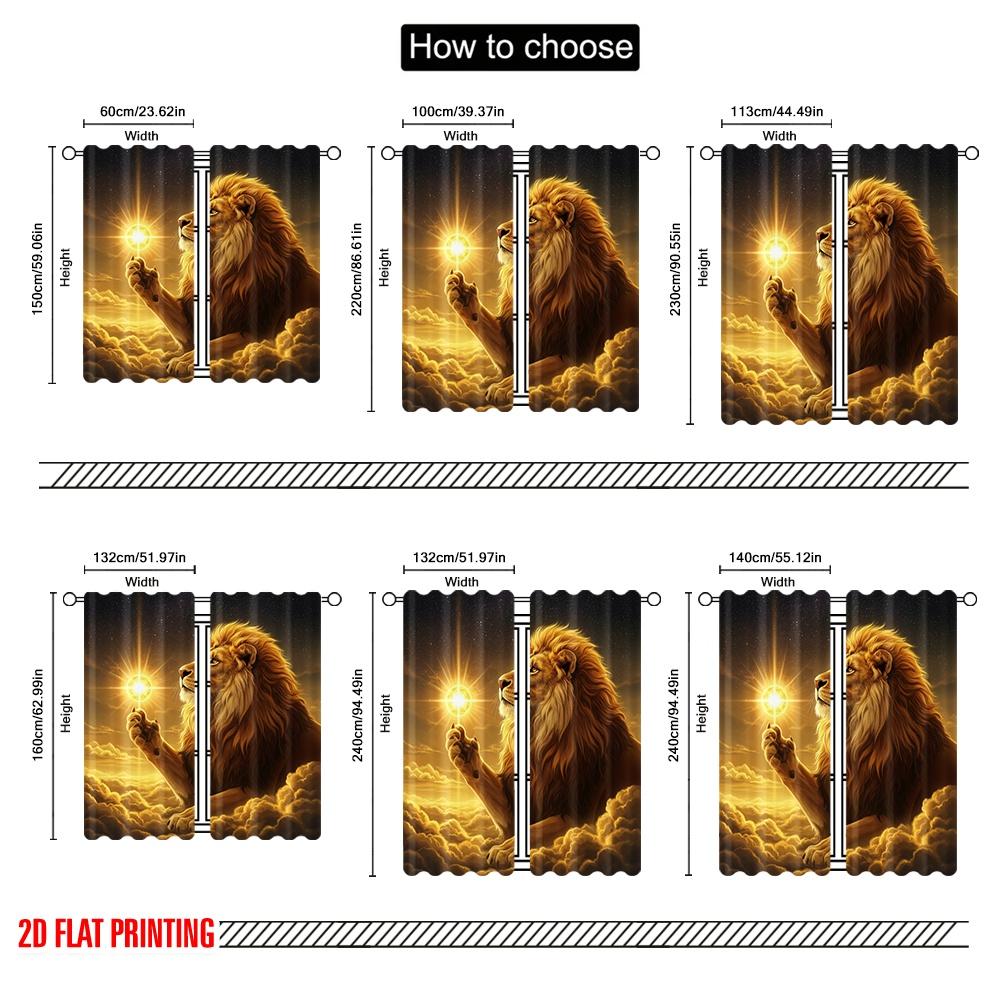 2D flat printing 2pcs Party Curtains Lion Sun Versatile Durable Polyester  Without Electricity Spring Party & Holiday Decor