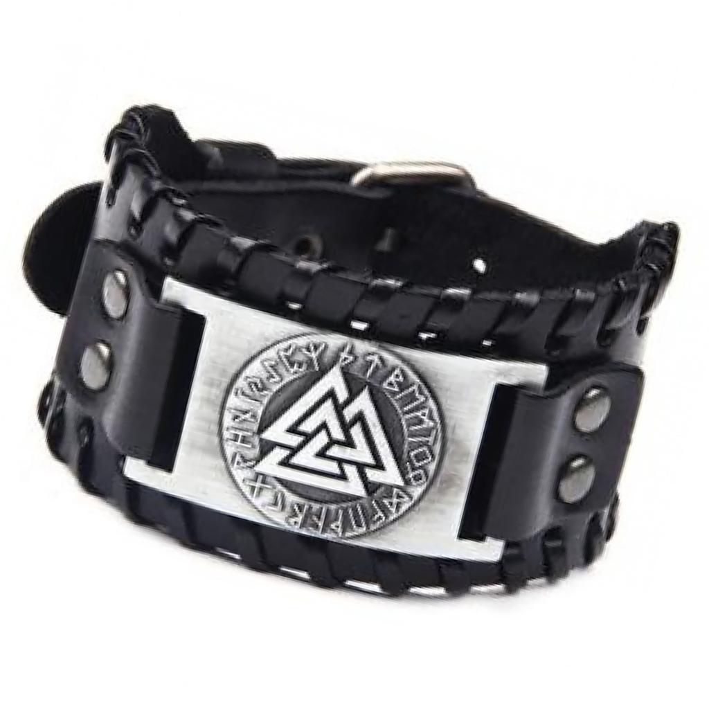 PU Leather Bracelet European Retro Beautiful Black Viking Totem Bracelet for Parties Cosplay