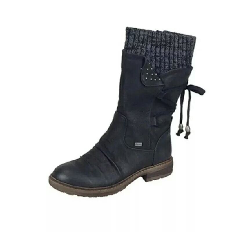 Wish large size autumn and winter new casual wool mouth Martin boots women's thick-soled snow boots buckle flat-bottomed medium boots women's boots