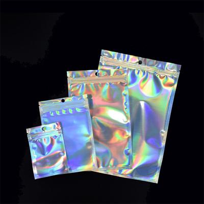50 Stück schillernde Zip-Lock-Beutel Beutel Kosmetik Plastik Laser Holografisch Make-up Aufbewahrungsbeutel Hologramm Reißverschlussbeutel Geschenkverpackung