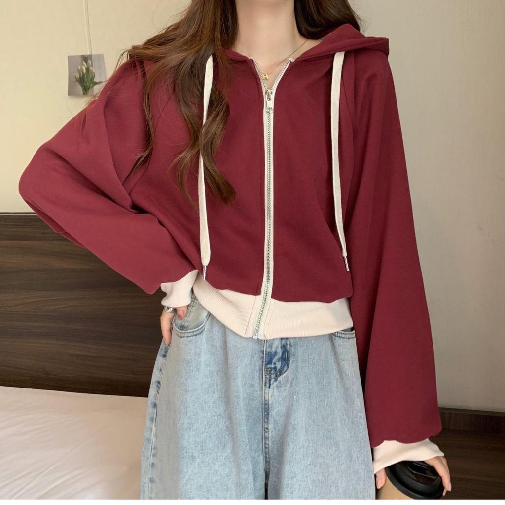 Women's Dopamine Color-Block Hooded Sweatshirt - Lazy Style, Petite Fit, Long-Sleeve, Spring & Autumn