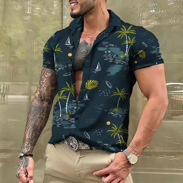 Camicia Comoda da Uomo Albero di Cocco Stampa 3D Hawaiana Spiaggia S-6XLl Manica Corta Top alla Moda Casual