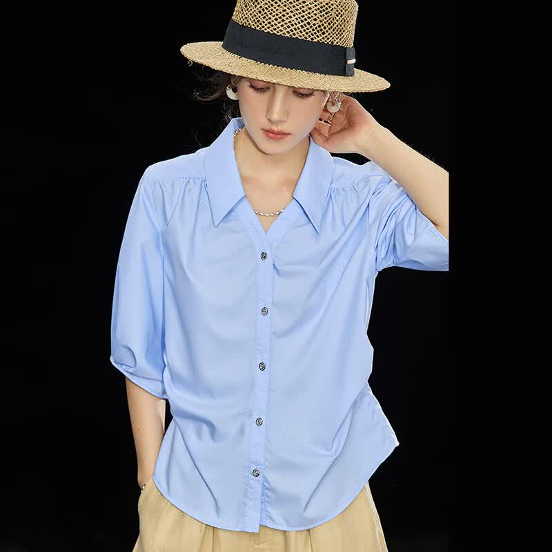 Modal Blend French Pleated Mid-Sleeve Blouse M