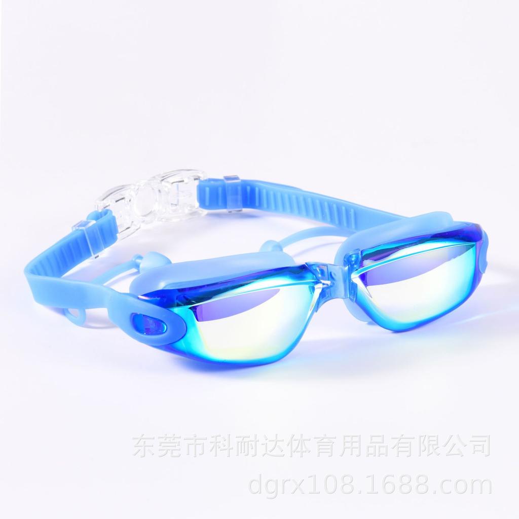 Directly supplied silicone colorful swimming goggles for adults, new model One-piece earplug electroplated anti-fog swimming goggles
