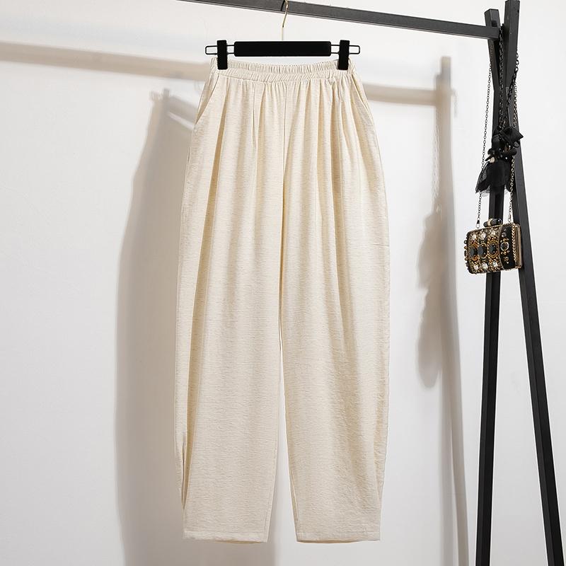 

Dimanaf 2025 Лето Большой Размер Длинные Брюки Женские Эластичные Брюки-Шаровары Свободные Базовые Брюки Высокая Посадка Повседневные Широкие Брюки 5XL 5XL бежевый