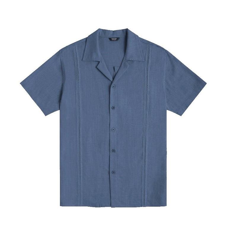 Mens Linen Style Short Sleeve Solid Shirts Casual Fit Formal Dress Top Tee Shirt
